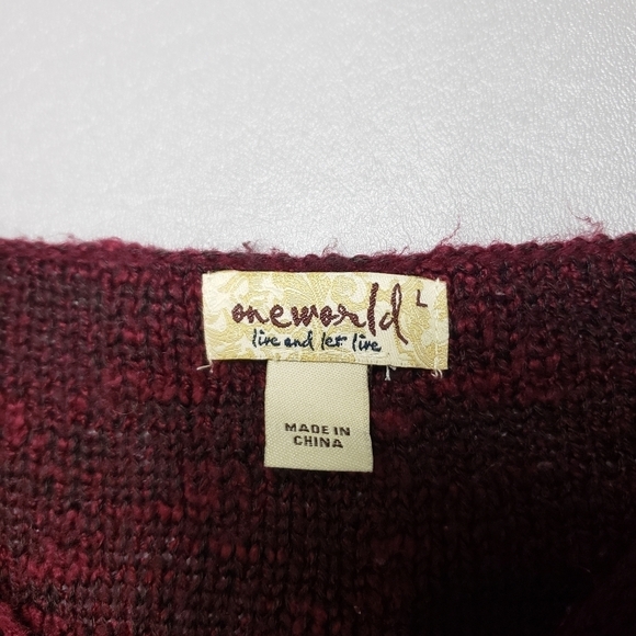 one world marron knit, lace back trim sweater women's size large - Picture 7 of 11